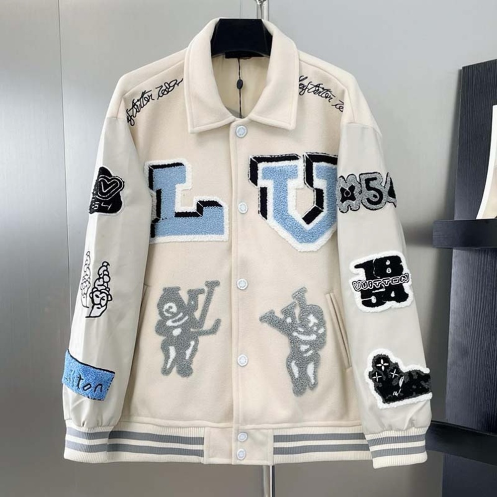 Louis Vuitton Monogram Spliced Leather Sleeve Baseball Jacket